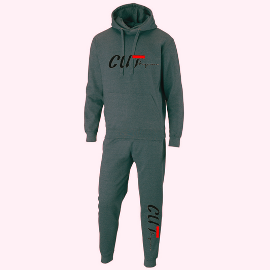 Dark Grey Pullover hoodie sweat suit with black logo